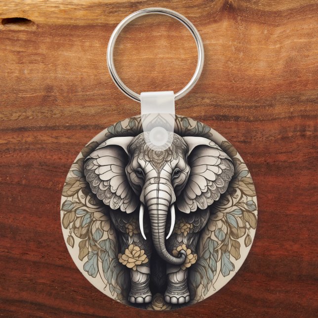 Majestic Elephant Mandala Keychain (Back)