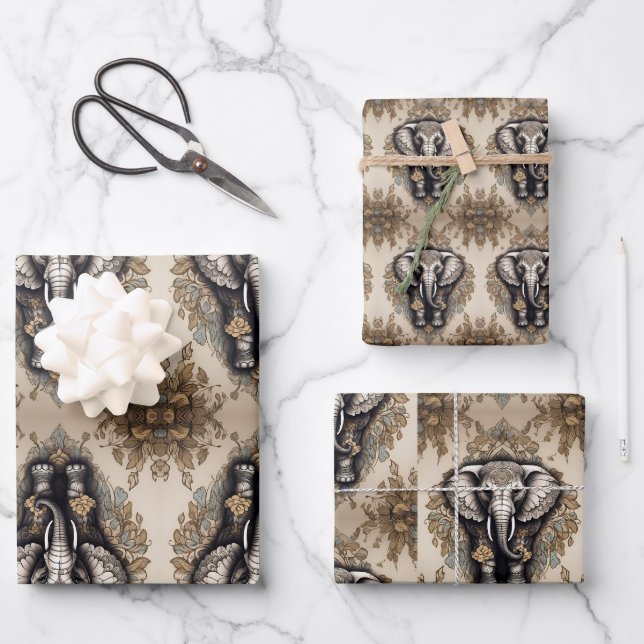 Majestic Elephant Mandala Wrapping Paper Sheet (Front)