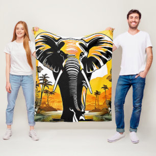 Majestic Elephant Sunset Fleece Blanket