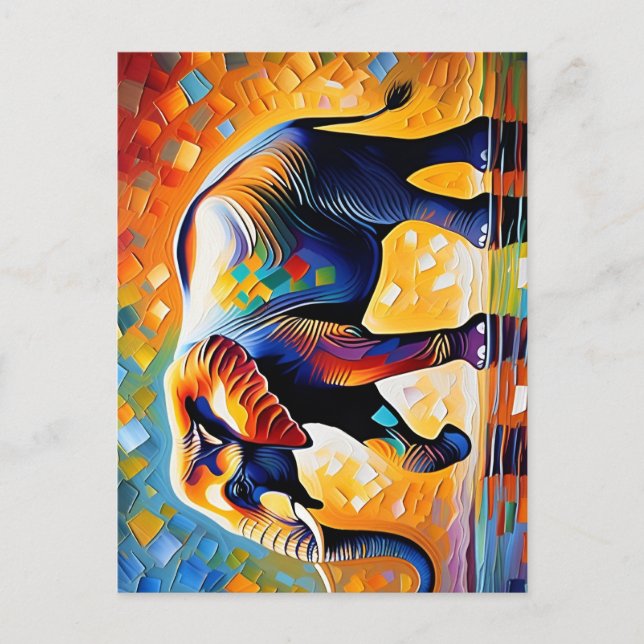 Majestic Elephant Vibrant African Wildlife Art Postcard (Front)