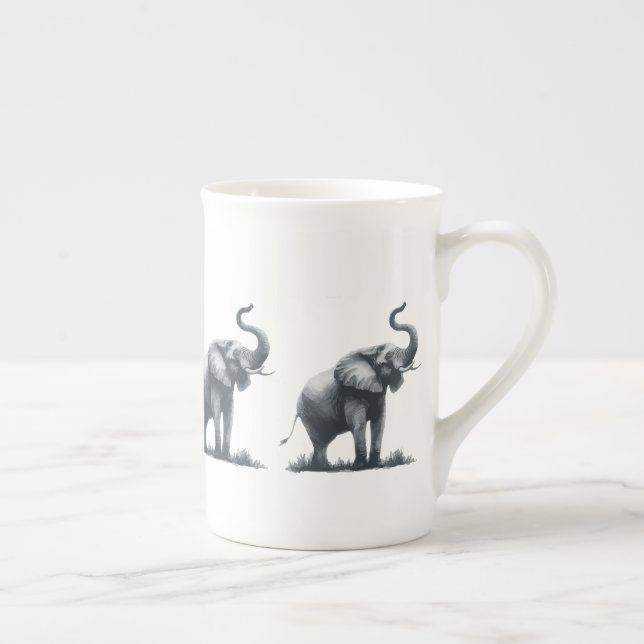 Majestic Elephant with Raised Trunk Bone China Mug (Right)