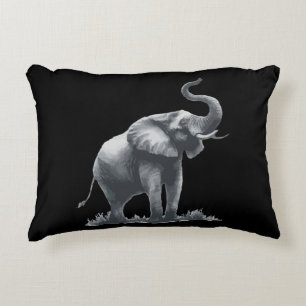 Majestic Elephant with Raised Trunk Grey Black  Accent Pillow