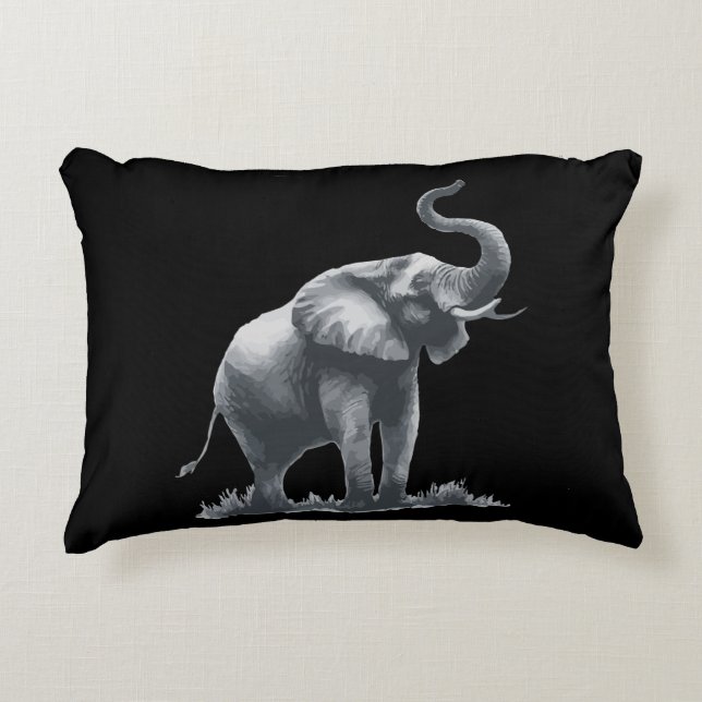 Majestic Elephant with Raised Trunk Grey Black  Accent Pillow (Front)