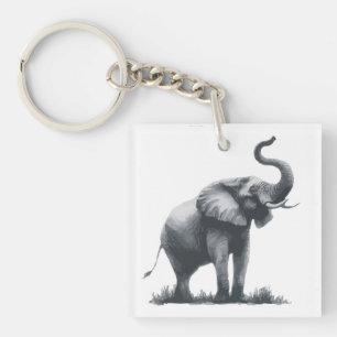 Majestic Elephant with Raised Trunk  Keychain