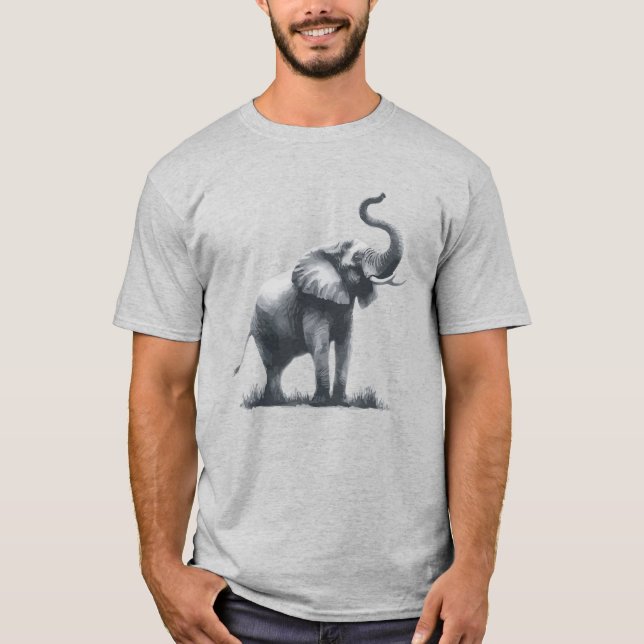 Majestic Elephant with Raised Trunk  T-Shirt (Front)
