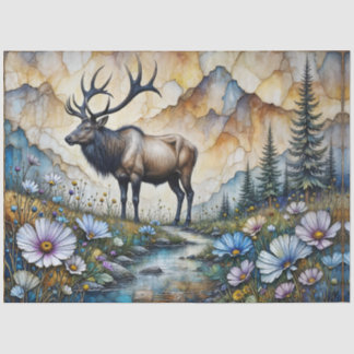 Majestic Elk in floral mountain valley Tissue Paper
