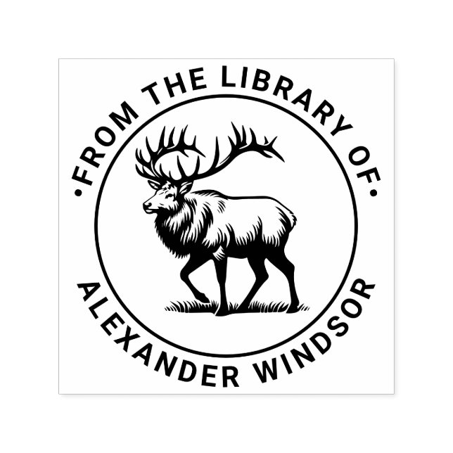 Majestic Elk Standing Library Book Name Self-inking Stamp (Design)