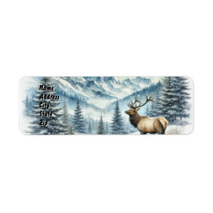 Majestic Elk Stands Amidst Snow-Covered Mountains