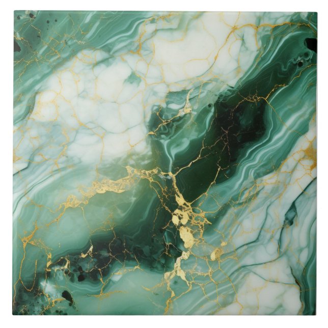 Majestic Emerald & Gold Art Tile (Front)
