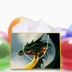 Majestic Emerald Green Dragon Fantasy Large Gift Bag