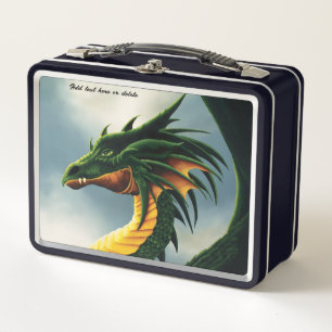 Majestic Emerald Green Dragon Fantasy Metal Lunch Box