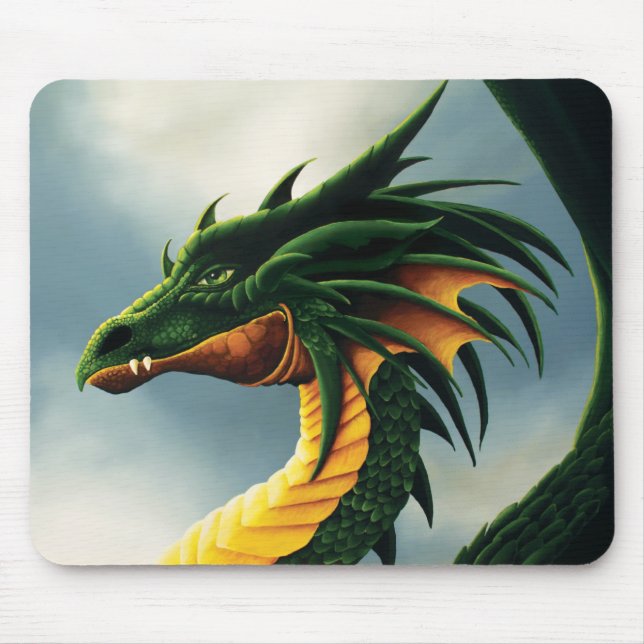 Majestic Emerald Green Dragon Fantasy Mouse Pad (Front)