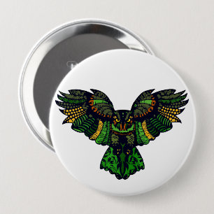 Majestic Emerald Owl 4 Inch Round Button