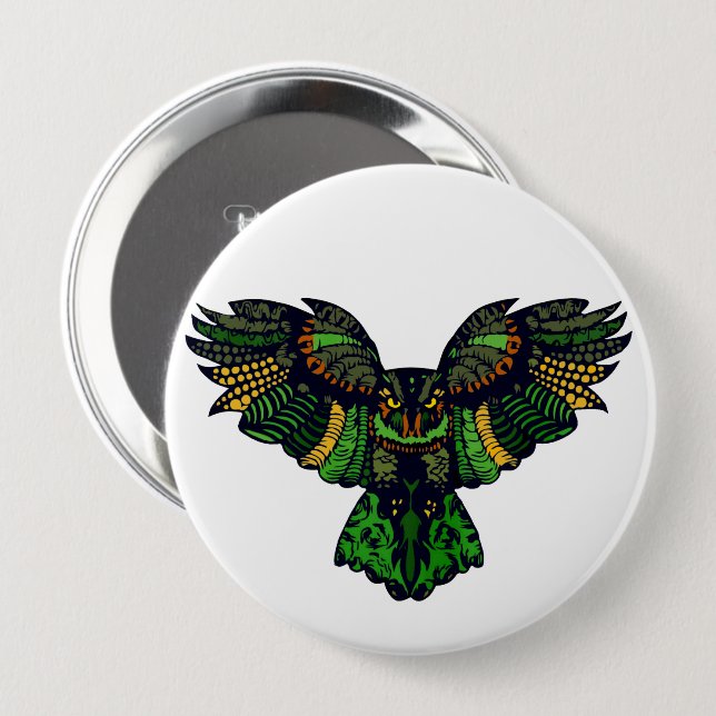 Majestic Emerald Owl 4 Inch Round Button (Front & Back)