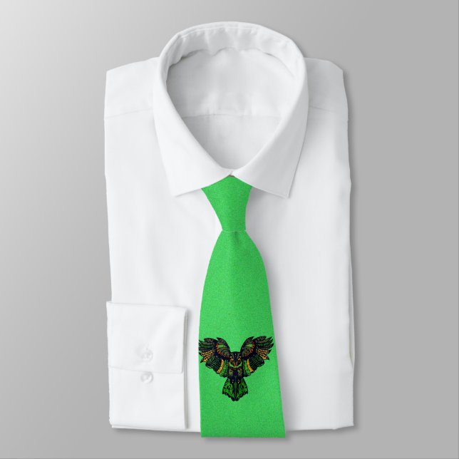 Majestic Emerald Owl Keep Out Tie (Tied)