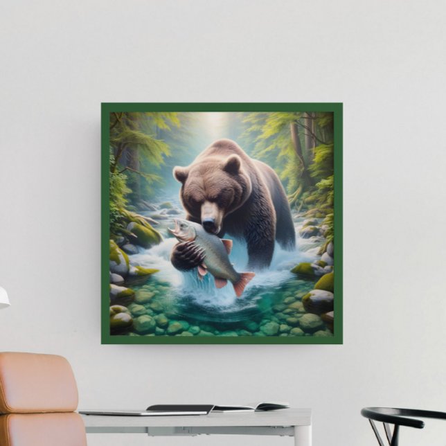 Majestic Encounter: Bear and Fish in Stream Poster (Creator Uploaded)