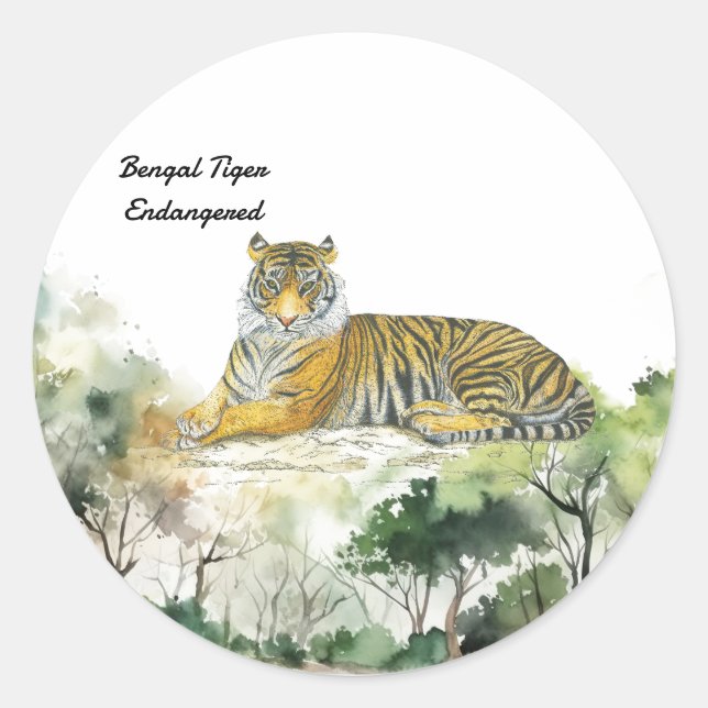 Majestic Endangered Bengal Tiger Handpainted Classic Round Sticker (Front)