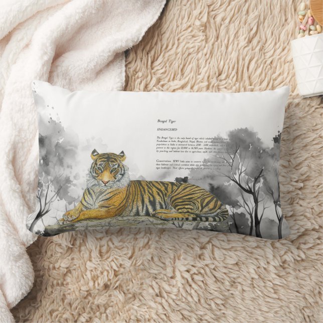 Majestic Endangered Bengal Tiger Watercolours Lumbar Pillow (Blanket)