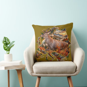Majestic European Red Deer Autumn Forest Throw Pil Pillow