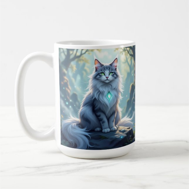 **Majestic Fantasy Cat with Mystical Aura – High F Coffee Mug (Left)