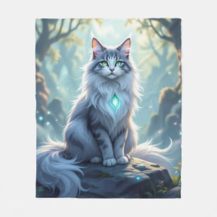 **Majestic Fantasy Cat with Mystical Aura – High F Fleece Blanket
