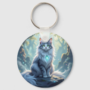 **Majestic Fantasy Cat with Mystical Aura – High F Keychain