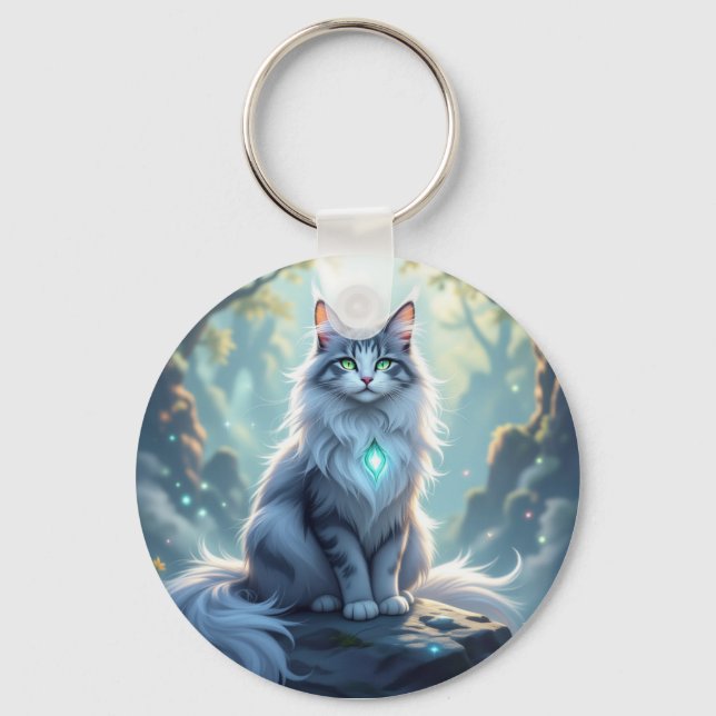 **Majestic Fantasy Cat with Mystical Aura – High F Keychain (Front)