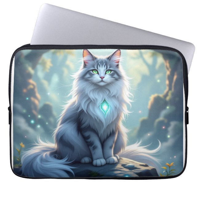**Majestic Fantasy Cat with Mystical Aura – High F Laptop Sleeve (Front)