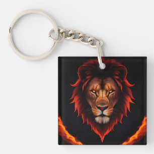 Majestic Fiery Lion Portrait With Glowing Eyes Keychain