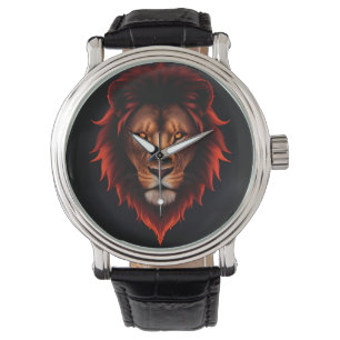 Majestic Fiery Lion Portrait With Glowing Eyes Watch