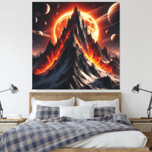 Majestic Fiery Mountain in a Celestial Space Canvas Print