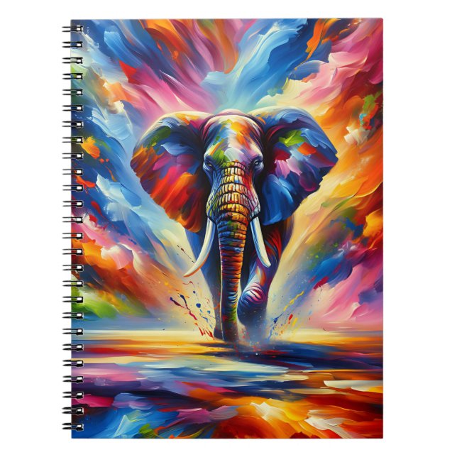 Majestic Fire Elephant – Color Explosion Wildlife  Notebook (Front)