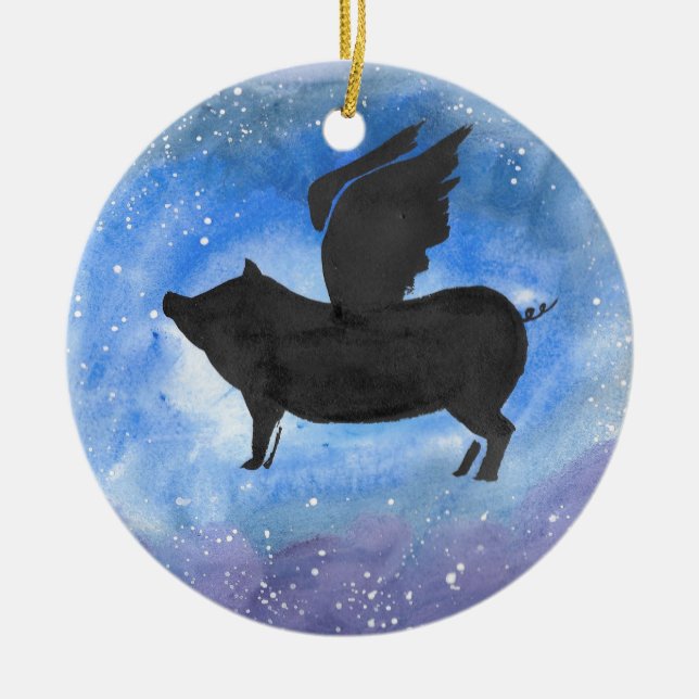 Majestic Flying Pig Ceramic Ornament (Front)