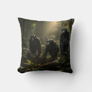 Majestic Forest Primates - Chimpanzee Family Throw Pillow