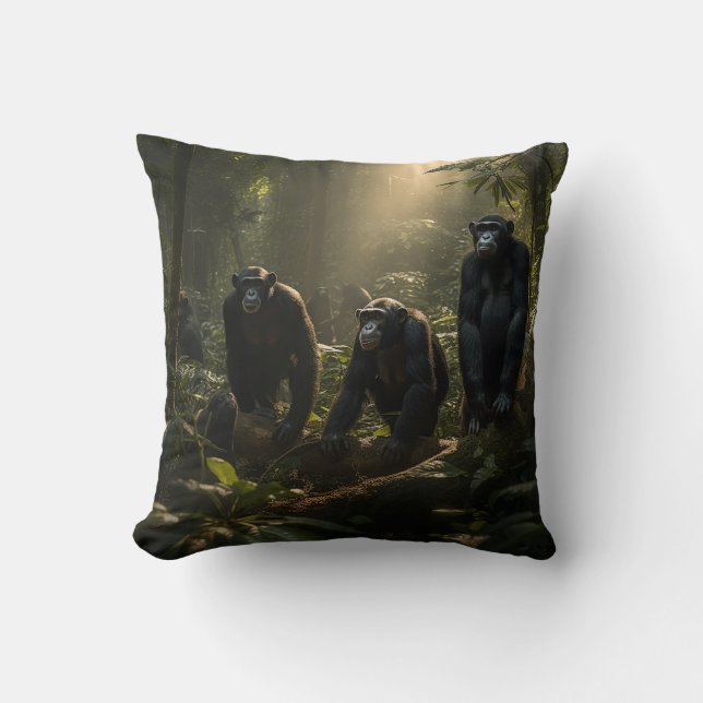 Majestic Forest Primates - Chimpanzee Family  Throw Pillow (Front)