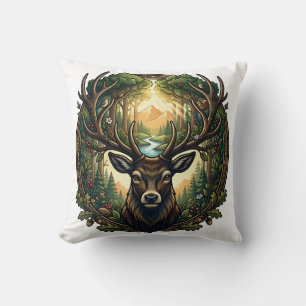 Majestic Forest Stag Nature Wildlife Art Throw Pillow