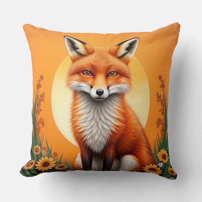 Majestic Fox Portrait Throw Pillow (Front)