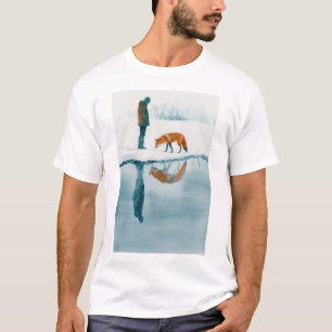 Majestic Fox Walking Beside Snow River Reflection  T-Shirt