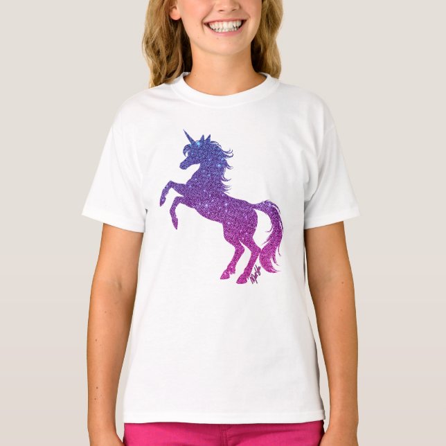 Majestic Galaxy Unicorn Art Girl's White T-Shirt (Front)