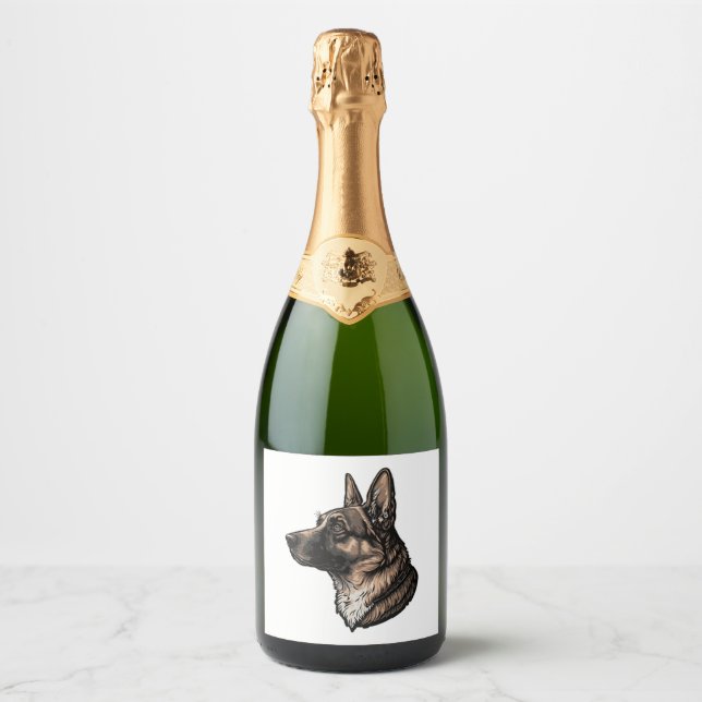Majestic German shepherd Sparkling Wine Label (Front)