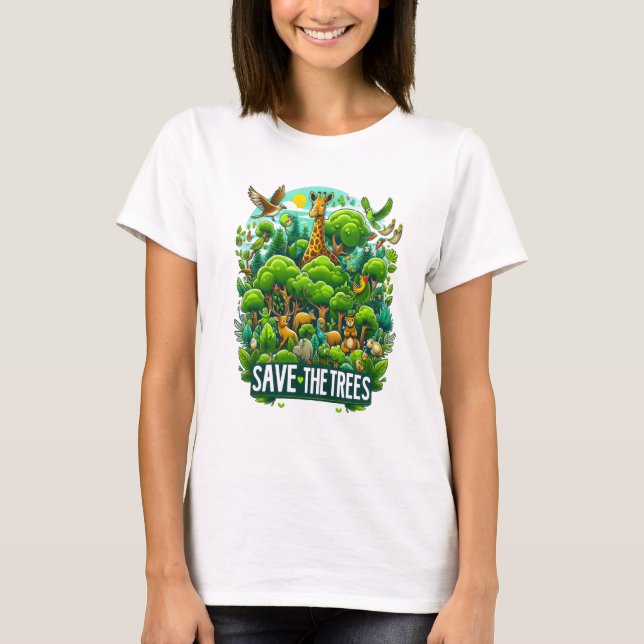 Majestic Giraffe in Forest Harmony T-Shirt (Front)