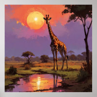 Majestic Giraffe in Wild during Sunset Painting
