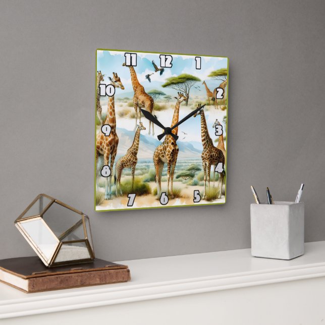 Majestic giraffes grazing under the African sun Square Wall Clock (Office)