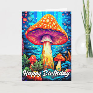 Majestic Glowing Forest Mushroom Illustration Card