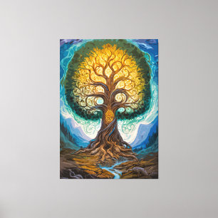 Majestic Glowing Yggdrasil Tree Fantasy Art Canvas Print