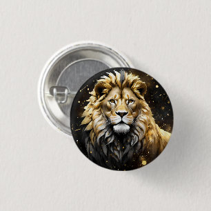 Majestic Gold And Grey Male Lion, 1 Inch Round Button