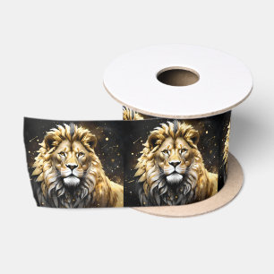 Majestic Gold And Grey Male Lion, Satin Ribbon