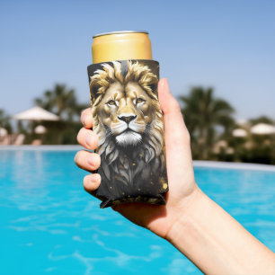 Majestic Gold And Grey Male Lion, Seltzer Can Cooler