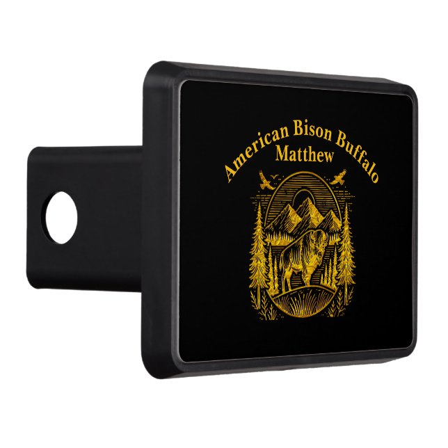 Majestic Gold Buffalo in Mountain Landscape Trailer Hitch Cover (Right)