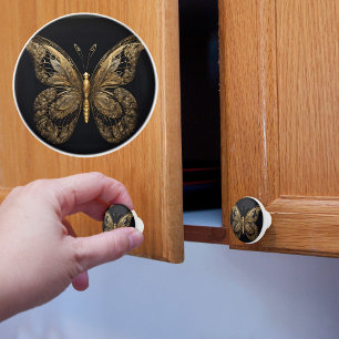 Majestic Gold Butterfly on Black Ceramic Knob